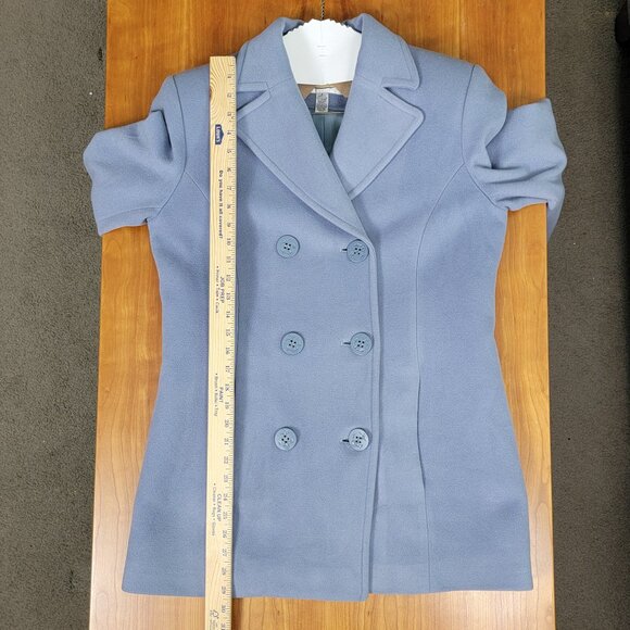 Women's Pale Blue Wool Cashmere Blend Double Breasted Peacoat - 6 - Picture 10 of 13